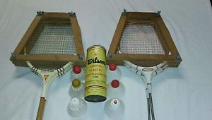 4 Vintage Badminton Rackets 6 Shuttlecocks 2 Cortland - 2 All Pro Classic w/rack