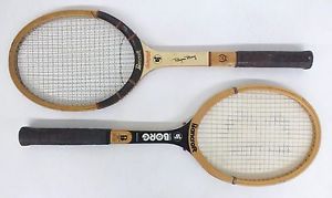 2 Vintage BANCROFT Bjorn Borg 4-5/8" WOOD TENNIS RACKETS Autograph / Personal