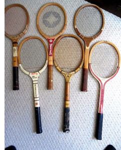 6 Vintage wooden Tennis Racquets, Tracy Austin, Tom Gorman, John Newcomb& others