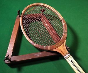 ANTIQUE SPALDING KRO-FLITE SPLIT THROAT PARENT WOOD TENNIS RACKET W/PRESS RARE