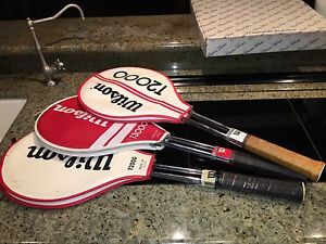 VINTAGE SET OF 3 WILSON 2000 & 3000 STEEL TENNIS RACKETS WITH COVERS - VERY NICE