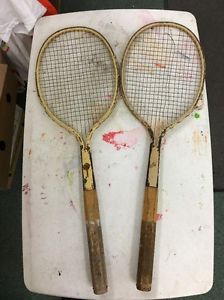 2 Vintage Dayton Cadet Tennis Racquet 1920s steel wire wood handle antique rare