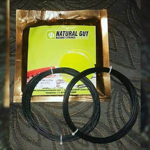 (4) SETS 17G 100% "PREMIUM" NATURAL GUT IN "BLACK COLOR" TENNIS RACQUET STRING