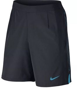 NIKE 9" Federer Gladiator Premier DriFit Tennis Black Blue Shorts 658060 013 S