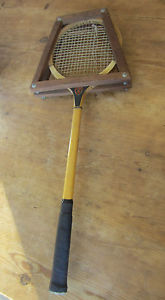 VINTAGE PRINCETON UNIVERSITY WOOD SQUASH RACQUET WITH PRESS - RARE