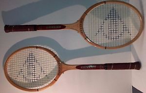 2 Dunlop Davis Cup McEnroe Tennis Racquets Premium Leather Vintage 1980s wood L4