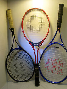 3 vintage tennis racquets in Wilson bag Federer, Enforcer, Rebel Pro