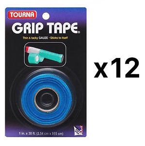 Unique Tennis Racquet Over Grip Gauze Tape-Blue-1" by 30 Ft-Badminton (12-Pack)