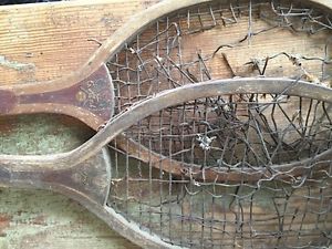 Antique vintage E Kent tennis rackets decorative rustic sports