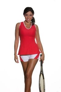 BLUE-TNPVRWS-Show No Love Womens Serena Piped V-Neck Tennis Tank (Red&white siz