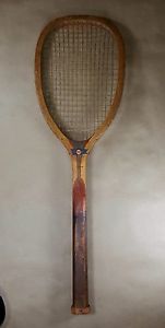 Early 1900s FLAT TOP Wood PENNANT SCHOLASTIC Tennis Racket Racquet - RARE MAKER