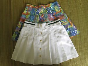 Two Vtg TAIL Tech Pleated Tennis Skirts Sz 6  White and Multi-Color Made in USA