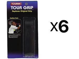 Tourna Tennis Racquet Replacement Grip Sampras Tour Grip 1.8 MM Black (6-Pack)