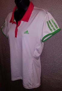 Adidas ClimaLite Barricade White Polyester Tennis Polo Shirt NWOT - Womens Mediu