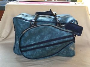 Vintage Tennis Bag; Aqua Blue Faux Leather W/ Side Racket Pocket