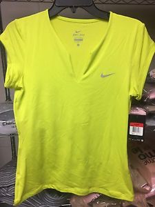 Women's Nike Pure Short Sleeve Tennis Shirt Volt Metallic Silver Medium NWT