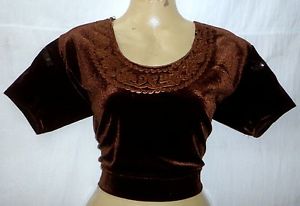 Dark Coffee Velvet Blouse Top Sports Blouse Top Saree 40" Comfortable Hot #AH630