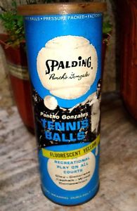 Vintage Tennis Ball Tin Can SPALDING FLUORESCENT YELLOW PANCHO GONZALES