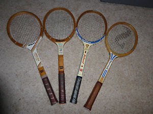 4 VINTAGE TENNIS RACKETS, EVERT, CONNORS, GONZALES, HARTWICK