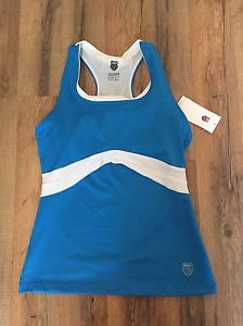 K Swiss Open Racerback Tank Blue White Workout Athletic NWT Size XS