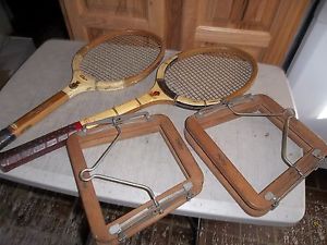 2 VINTAGE SLAZENGER WOODEN TENNIS RACQUETS WITH WOOD PRESSES