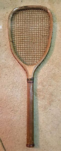 1880 s antique flat-top tennis racquet - rare intact collar