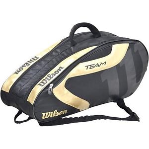 2016 Wilson Tennis Racket Bag Team J 6PACK For Tennis 6 Rackets BKGO Black/Gold