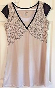 DIADORA DIA-DRY Tennis Dress Tan w/Brown Accents and Flowers Cap Sleeve Size M