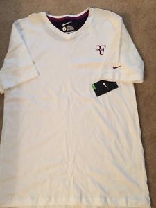 ROGER  FEDERER NIKE UNISEX SHIRT ; WHITE WITH MAGENTA RF ON FRONT * NEW W TAGS