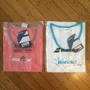 2X BABOLAT WOMANS TEE CORE SHIRTS L GREY WHITE BNWT!!