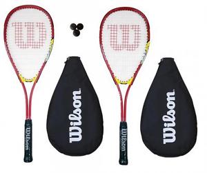 2 x Wilson Hyper Team 300 ensemble de raquette de squash avec Balles De 3 Squash