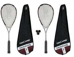 2 x Browning Super Gun Ti 140 Raquettes De Squash + Balles De 3 Squash