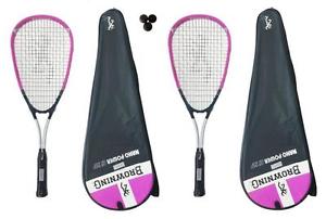 2 x Browning Nanopower 25 ROSE Junior Raquettes De Squash + Balles De 3 Squash