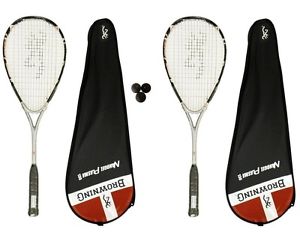 2 x Browning NanoGel Plasma 130 Raquettes De Squash + Balles De 3 Squash