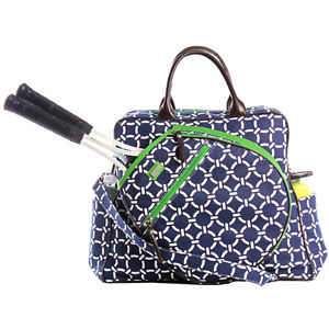 Ame and Lulu Tennis Bag In Harbor Harbour tote Tour Blue green white EUC