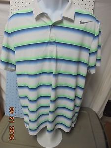 Nike Dri Fit Striped Polo Shirt Mens Sz XL  Blue white green  Color Tennis