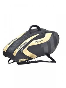 2016 Wilson Tennis Racket Bag Team J 6PACK For Tennis 6 Rackets BKGO Black/Gold