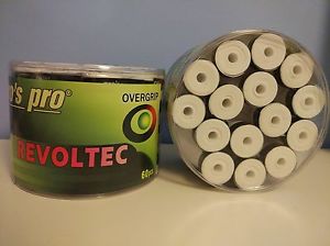 x60 OVERGRIP PROS PRO REVOLTEC LISO(BLANCOS). PADEL TENIS BADMINTON OVERGRIPS