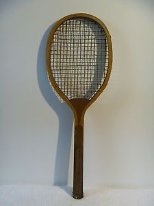 ANTIQUE VINTAGE EARLY 1900's SOLID WEDGE CONVEX THROAT WOOD TENNIS RACQUET #1