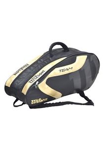 2016 Wilson Tennis Racket Bag Team J 6PACK For Tennis 6 Rackets BKGO Black/Gold