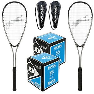 Squash Squashset Slazenger 2 Raqueta de Squash + 2 Dunlop Funda + 2 Bolas NUEVO