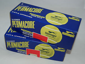 Vintage - SLAZINGER PERMACORE PRESSURELESS TENNIS BALLS -set of 6 - England