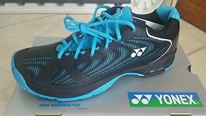 yonex power cushion fusionrev black sky blue size 12 tennis shoes.