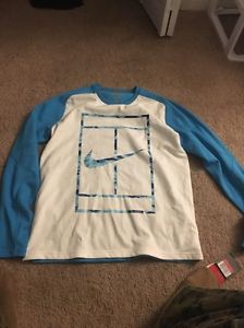 Nike Tennis - LS Dri Fit Practice Crew (L) White / Blue Lagoon 685323 407