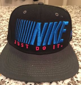 Nike JUST DO IT Black Gray Snapback Flat Bill Hat Cap Adjustable Blue Black Pink