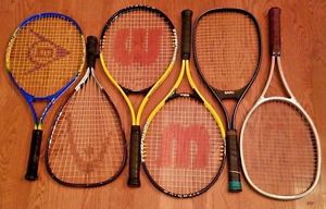 Lot of (4) Tennis & (2) Racquetball Racket Racquets, Wilson, Head, Dunlop & Bard