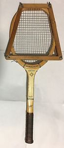 KARZEN POWER STROKE FIBRE WILDED THROAT Wooden Tennis Racquet Vintage RARE