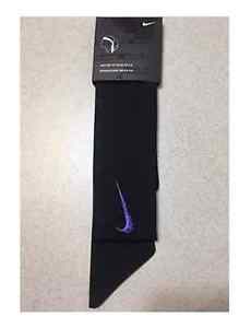 Custom Purple Swoosh Black, White Swoosh Nike Dri-Fit Head Tie Headband