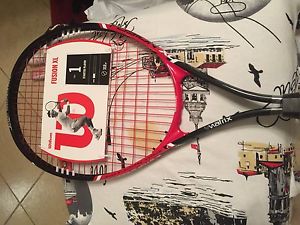 Wilson Federer Adult Strung Tennis Racket, Orange/Black/White, grip size: 4 3/8