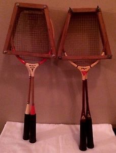 2 PAIRS VINTAGE MOHAWK & MacGregor DELUXE Badminton Racquets W/ PRESS